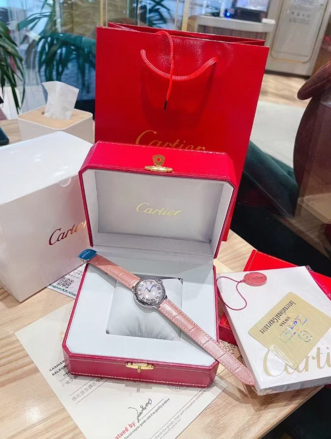 Cartier Rectangular Gold - Toned Watch with Red Pouchs-1 mysite