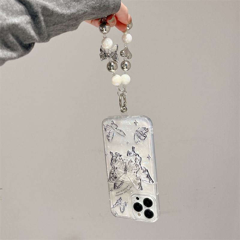 Ins Hot Textured Butterfly With Wristband & Bracket For iPhone Case mysite