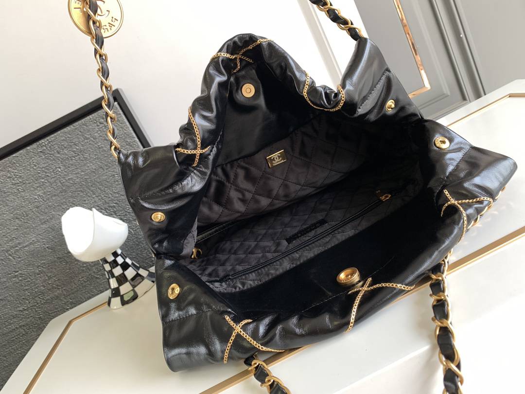Chanel 22 Handbag 23B Shiny Calfskin Black Chain Quilt 35  x 37 x 7 cm mysite