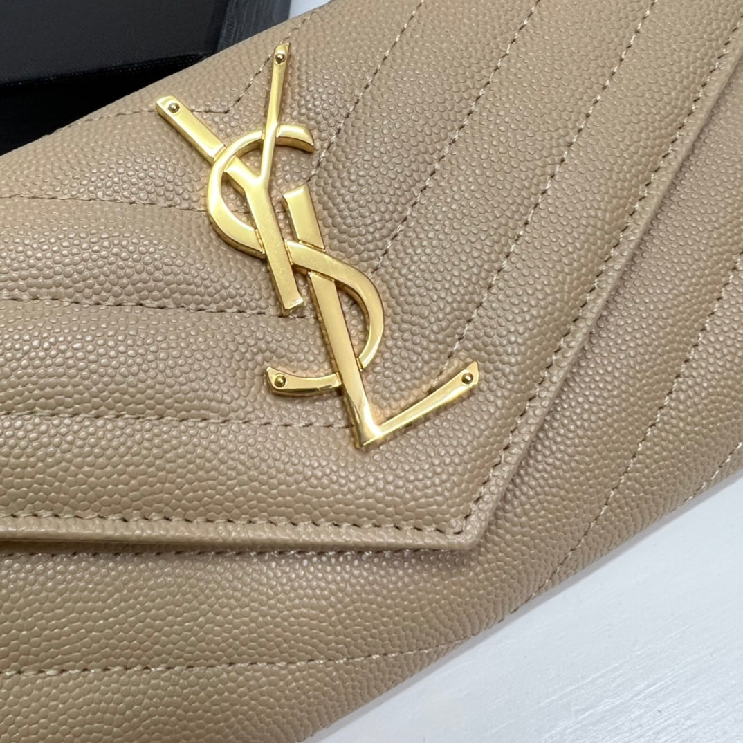 YSL Long Wallet Beige Leather Gold Tone 10772  19cm mysite