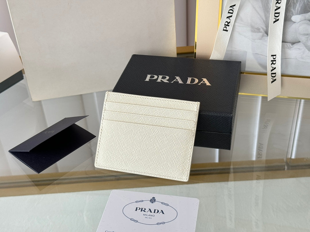 Pra Gold Logo-Stamp Card Holder White Saffiano Leather mysite