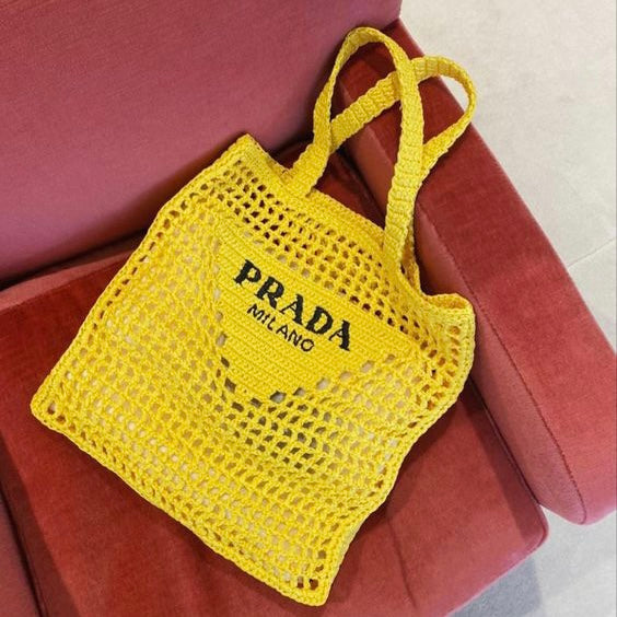 Prada Women's Natural Crochet Tote Bag-Yellow mysite