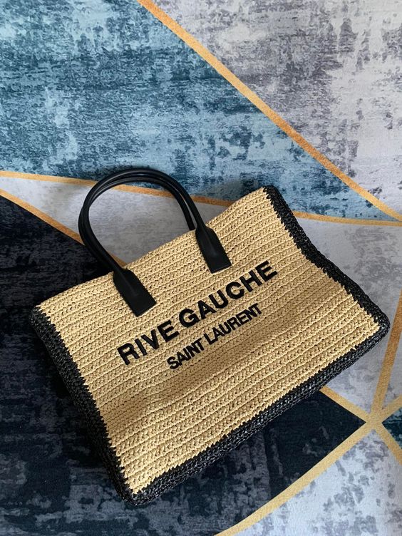 Saint Laurent RIVE GAUCHE TOTE BAG IN RAFFIA AND LEATHER mysite