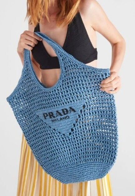 Prada Raffia Tote Bag-Blue mysite