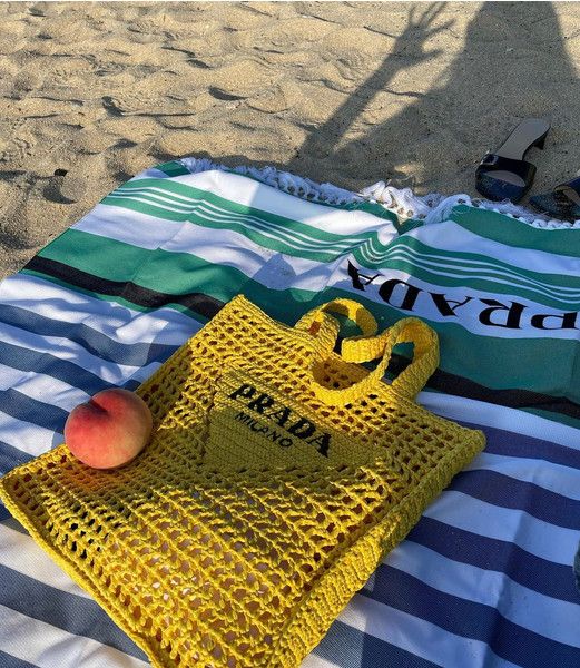 Prada Women's Natural Crochet Tote Bag-Yellow mysite