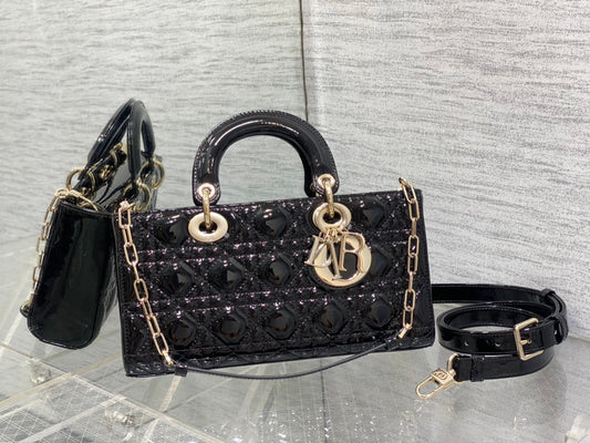 Dior Lady D-Joy Medium Patent Black Leather Bag - 26x6x14cm mysite