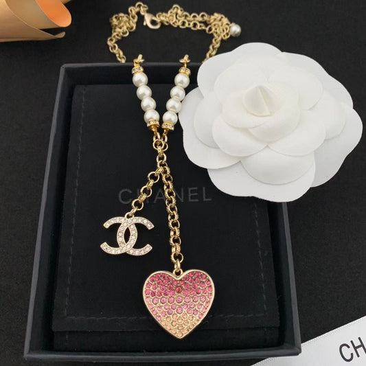 Pink Heart Pendant Pearl Necklace mysite