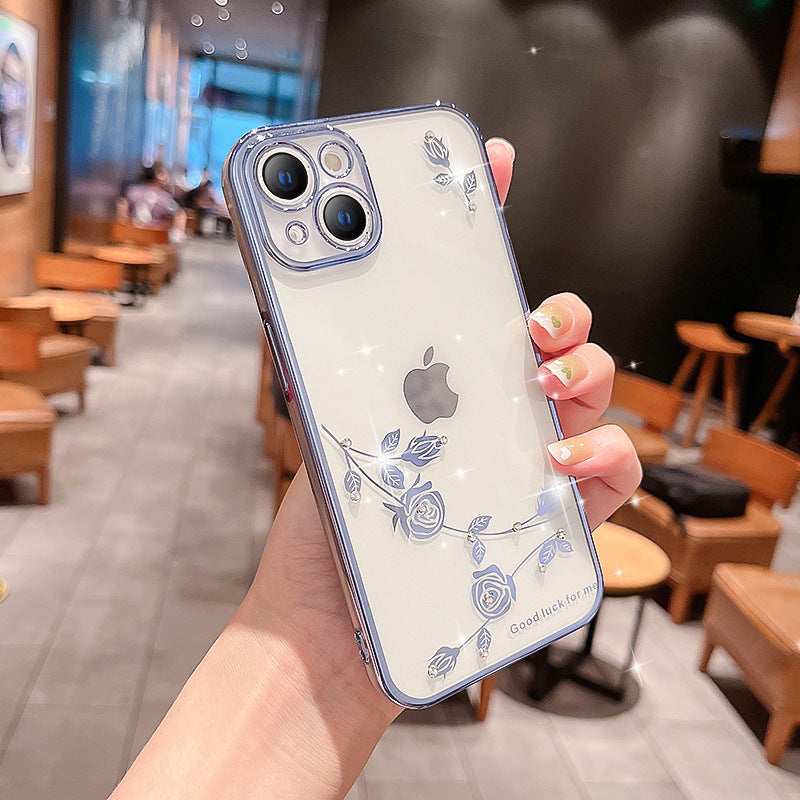 Rhinestone Rose Flower Electroplating Case For iPhone mysite