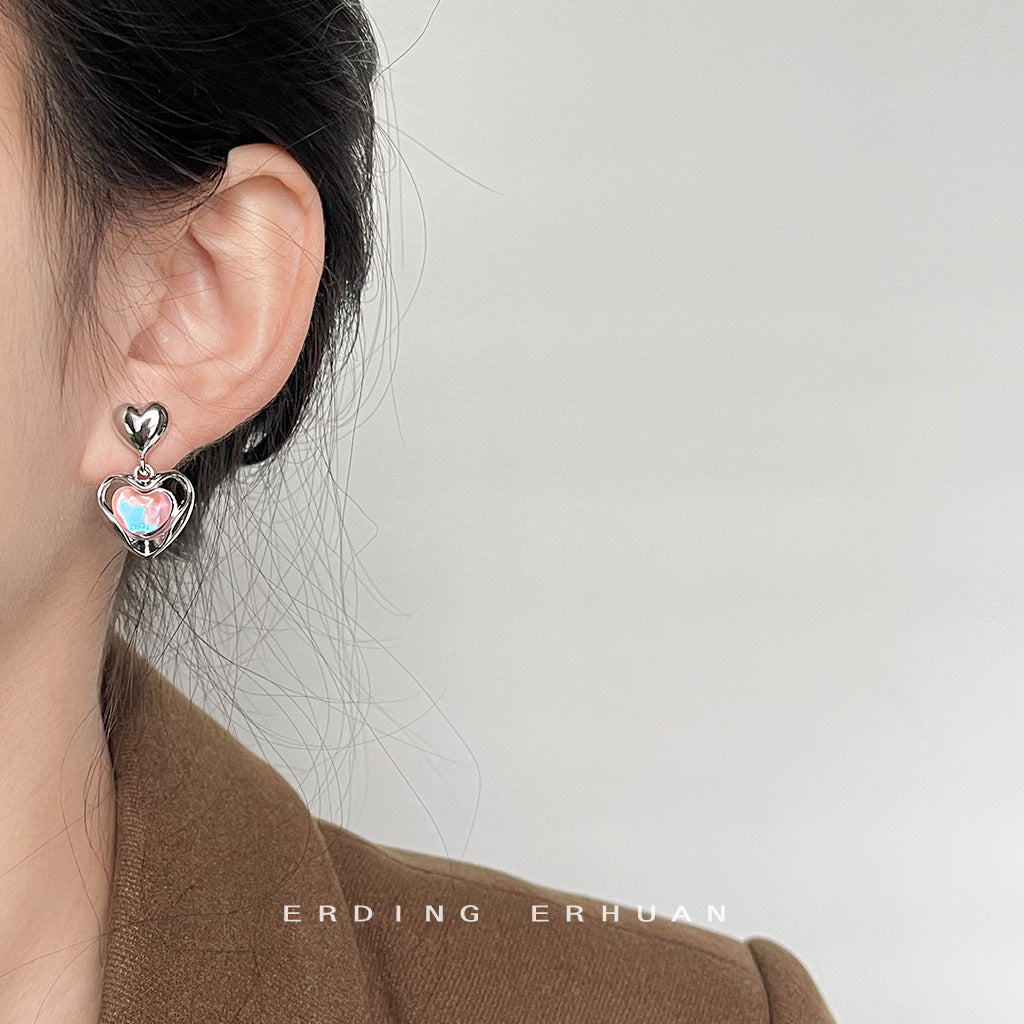 Iridescent Pink Heart Drop Earrings – French Sweet Chic with Edgy Twist accessories mysite