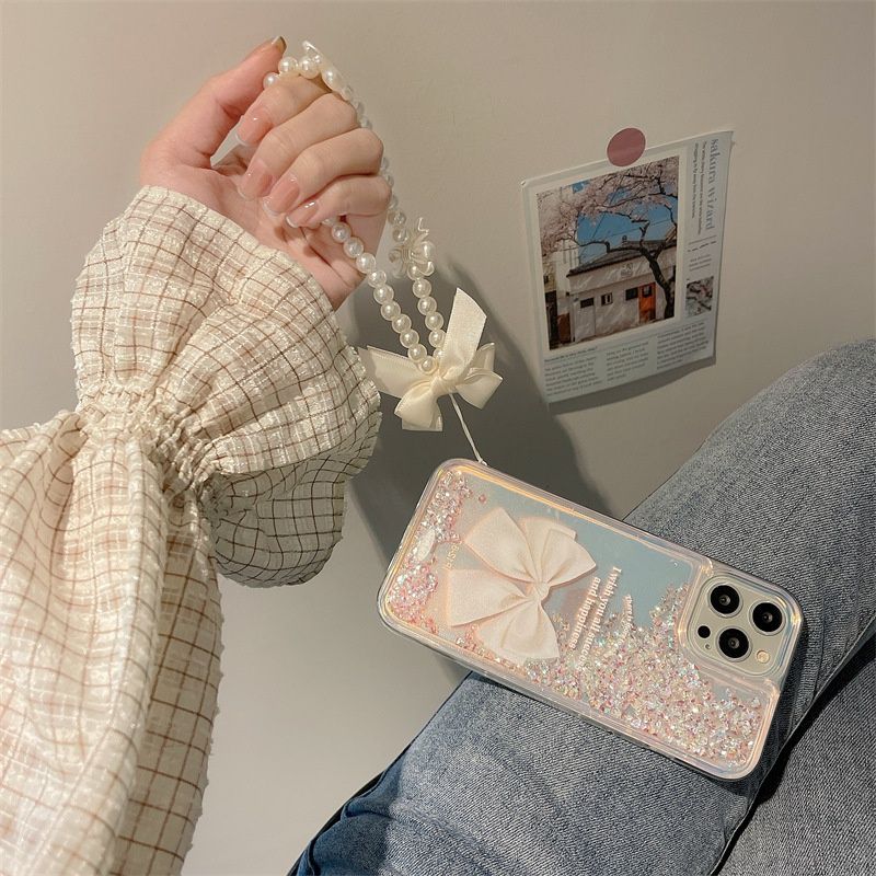 Quicksand Gradient Color Bow-knot With Wristband For iPhone Case mysite