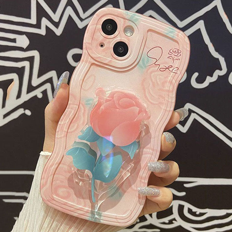 Oil Pink Rose With Wristband & Bracket For iPhone Case mysite