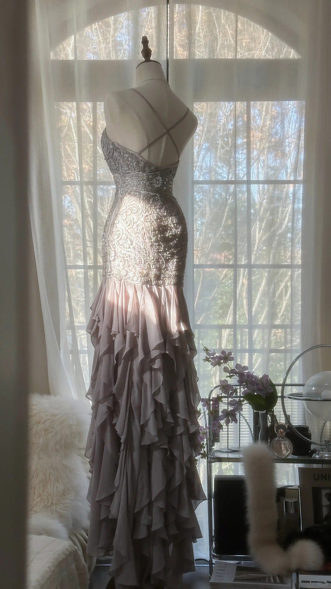 Purple Romantic Gorgeous Exquisite Elegant Beaded Lace Long Chiffon Evening Gown Ball Gown Prom Dress Birthday Holiday Party Dress gh4046s mysite