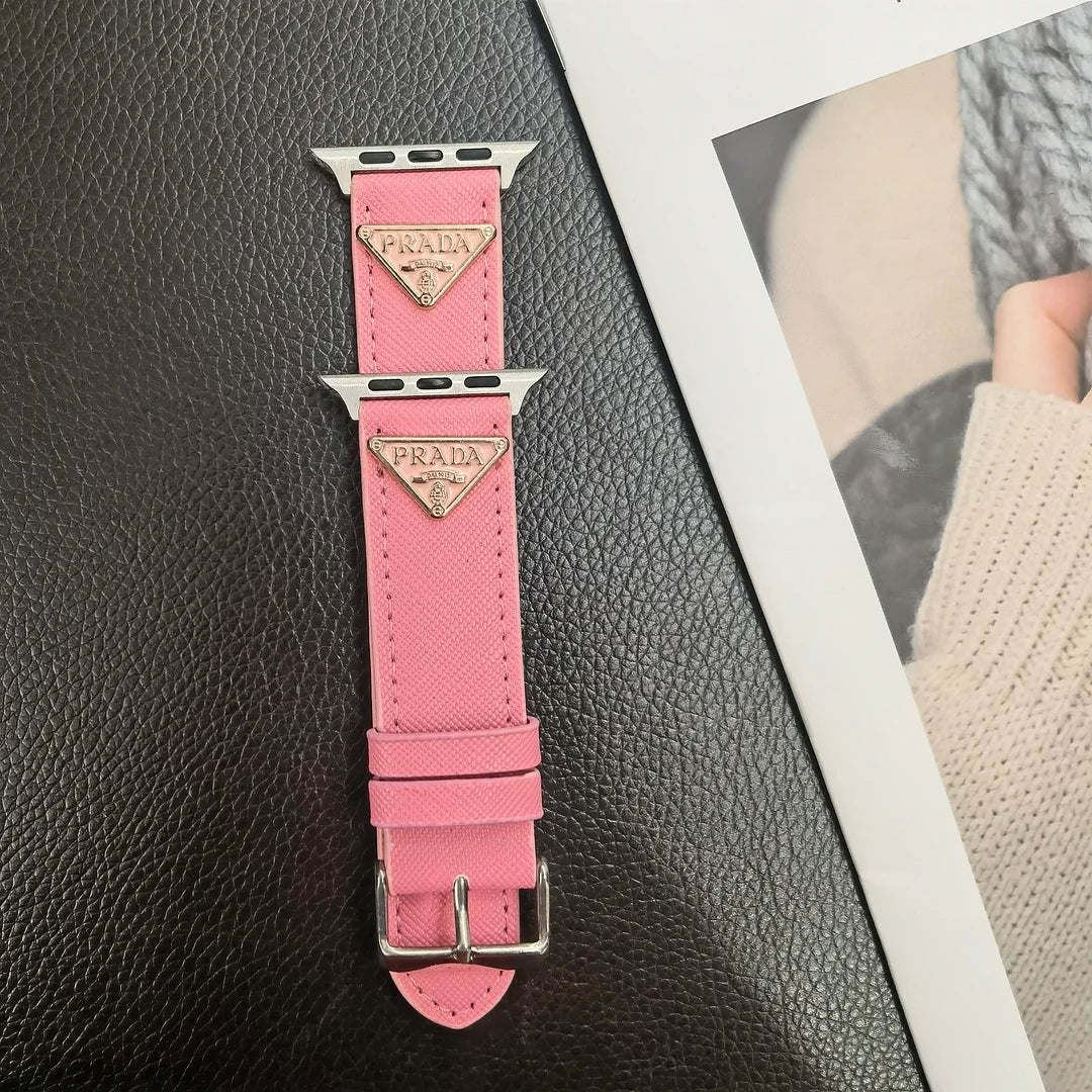 Double Triangle Monogram Label Leather Apple Watch Band mysite