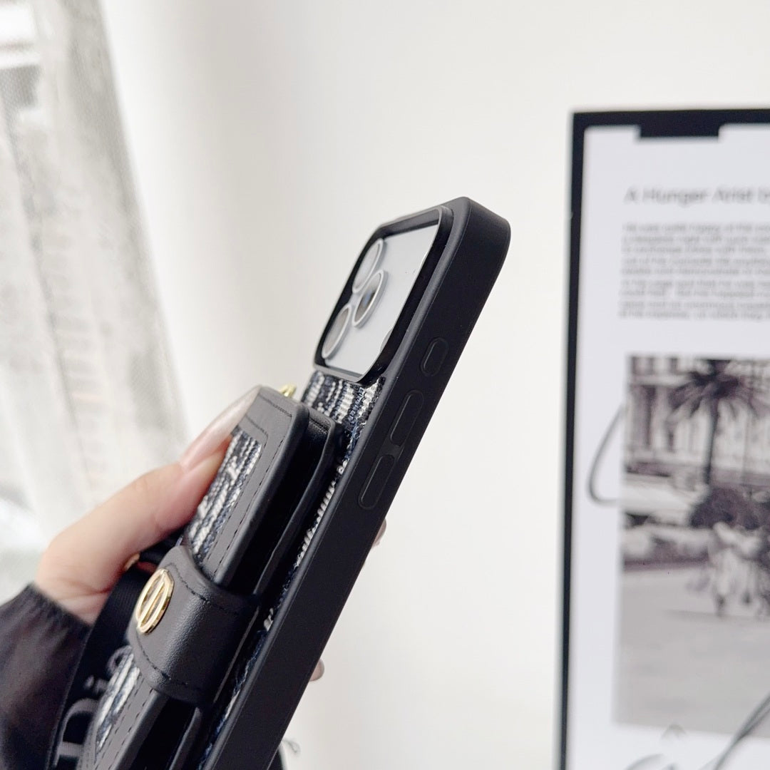 Dior Leather Phone Case With Card Wallet And Strap For iPhone 17 / 16 / 15 / 14s mysite