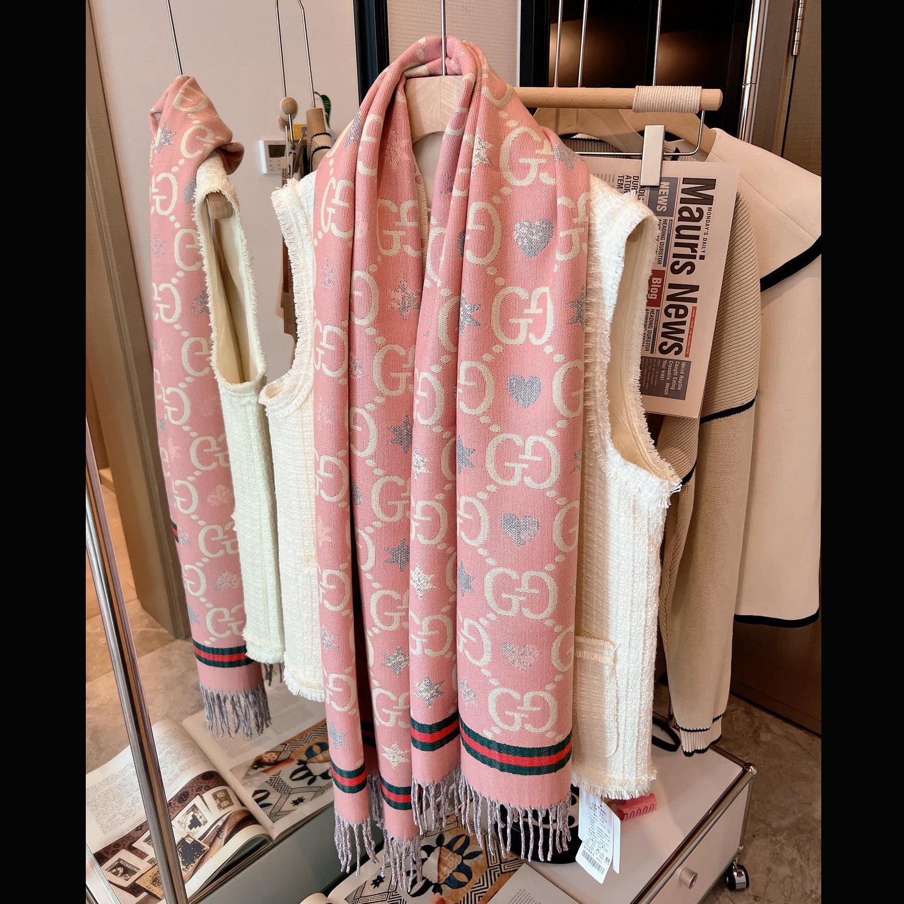 Reversible Cashmere Jacquard Fringe Scarf Shawl mysite
