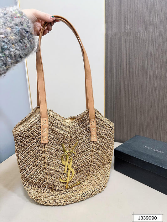 YSL SAINT LAURENT Vacation Casual Raffia Woven Tote Bag 35x32cm mysite