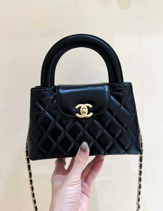 Chanel Kelly Mini Shopping Bag Mini 23K Shiny Aged Calfskin Black 13x19x7cm mysite