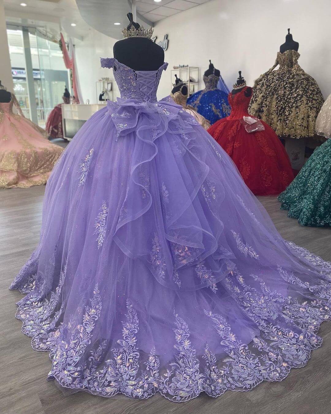 Lilac Corset Mexican Quinceanera Dress Ball Gown Prom Dress ,Appliques Lace Birthday Party Dress  cg24978s mysite