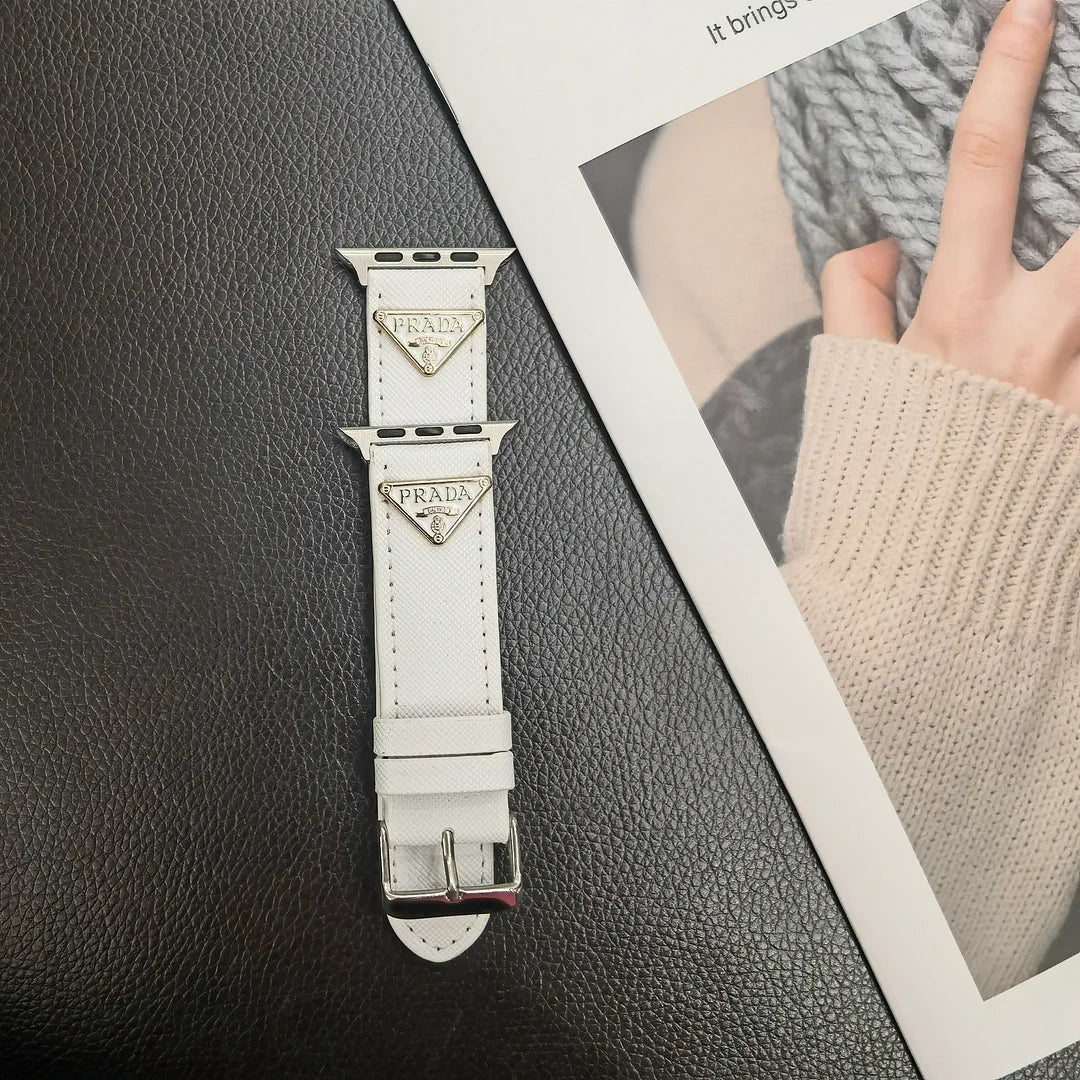 Double Triangle Monogram Label Leather Apple Watch Band mysite