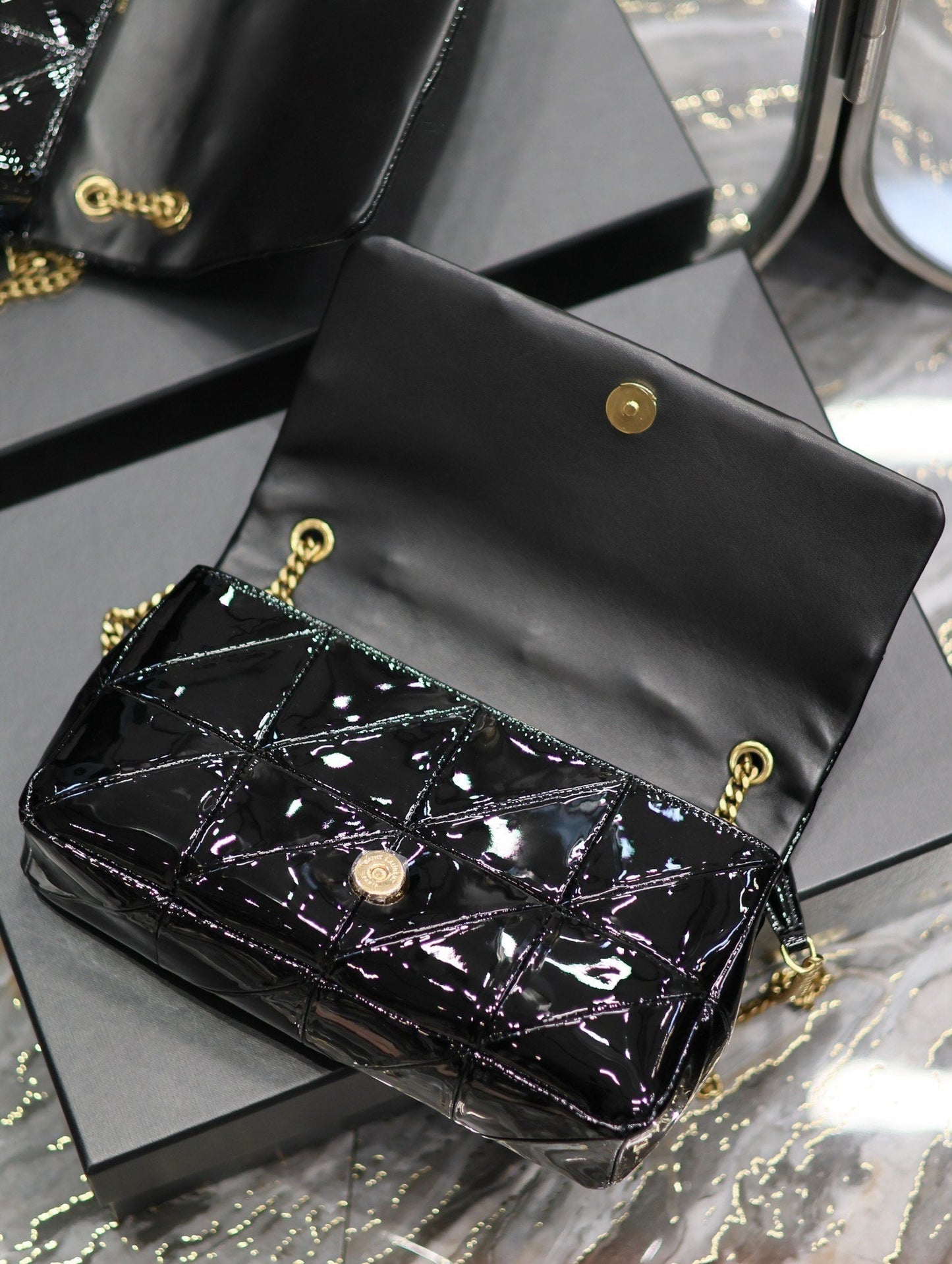 YSL Jaime Patent Black Bag - 25x15x7.5cm mysite
