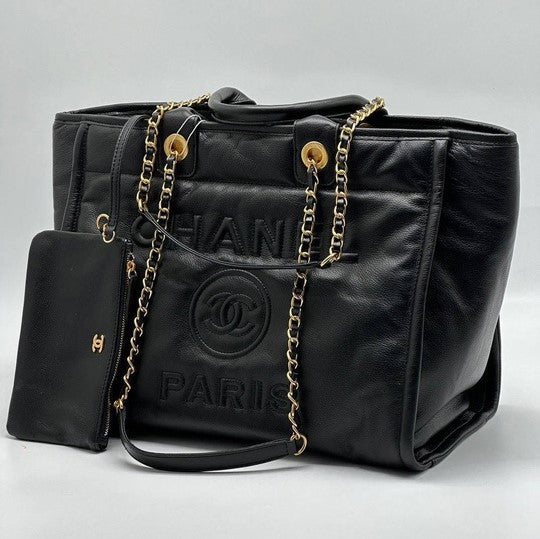 Chanel Deauville em Couro Preta Italiana Bag mysite