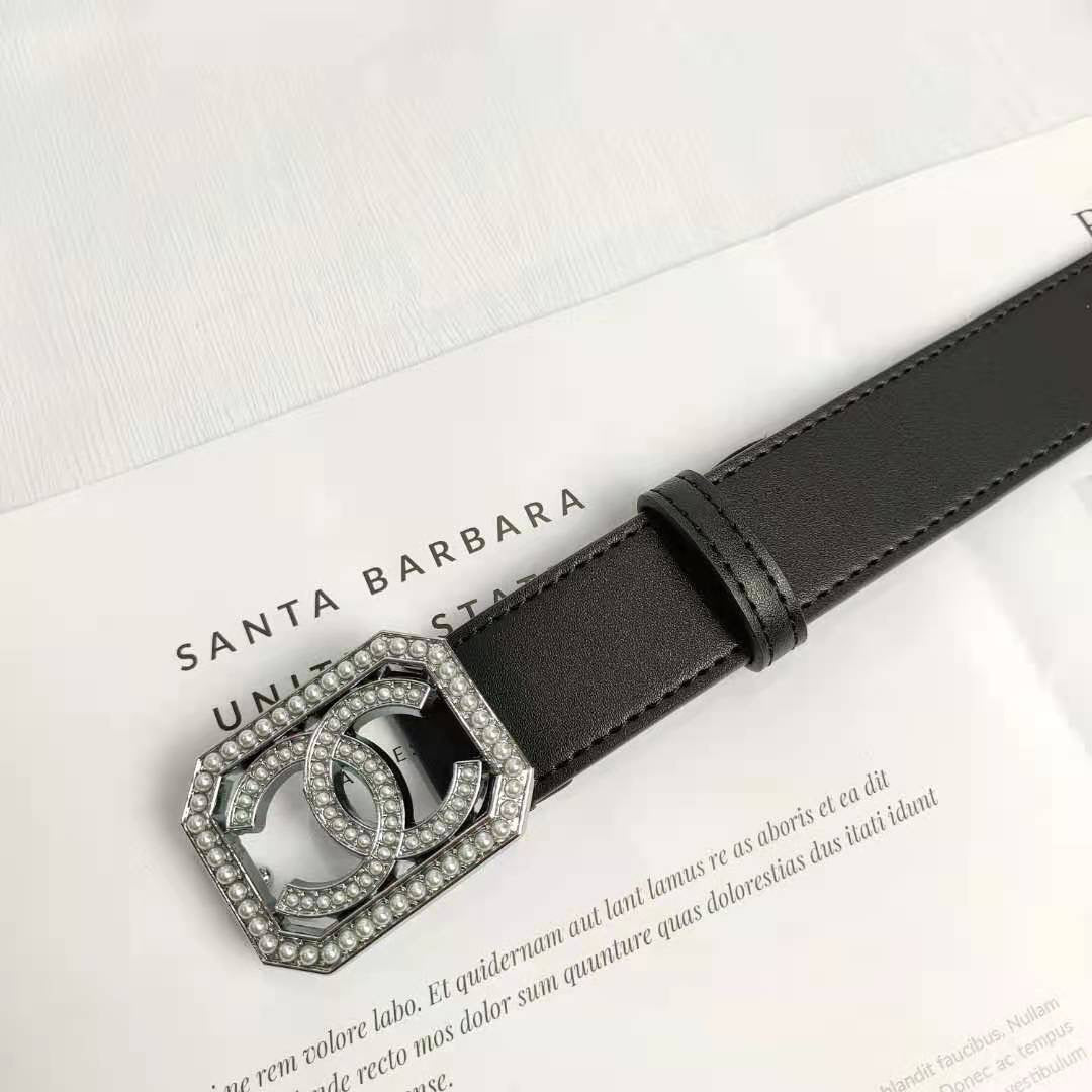 2 Colors Fashion pearl square buckle leather belt mysite