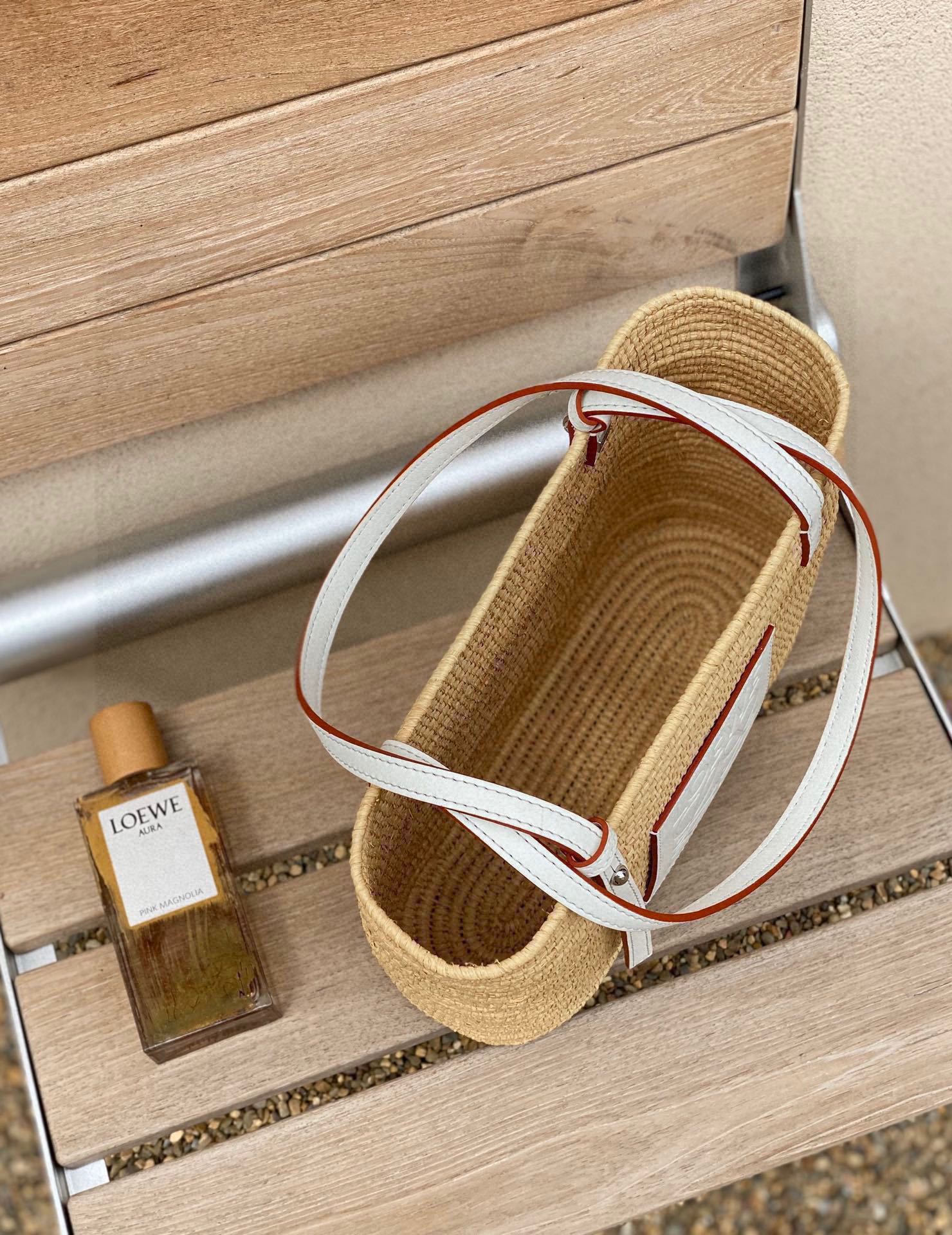 Loewe Small Square Basket Bag In Raffia And Calfskin NaturalWhite mysite