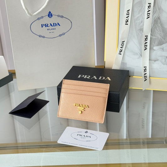 Pra Gold Logo-Stamp Card Holder Beige Saffiano Leather mysite