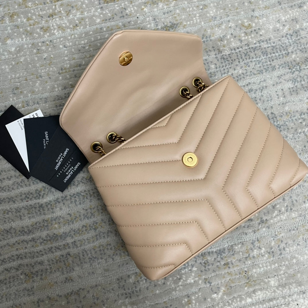 YSL Small Loulou 23 Beige Leather Gold 23x17x9cm mysite