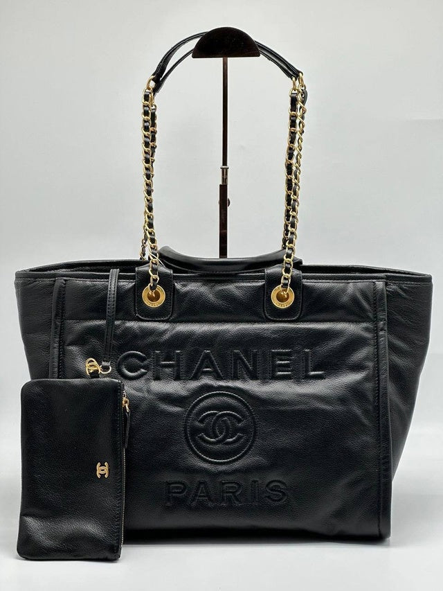 Chanel Deauville em Couro Preta Italiana Bag mysite