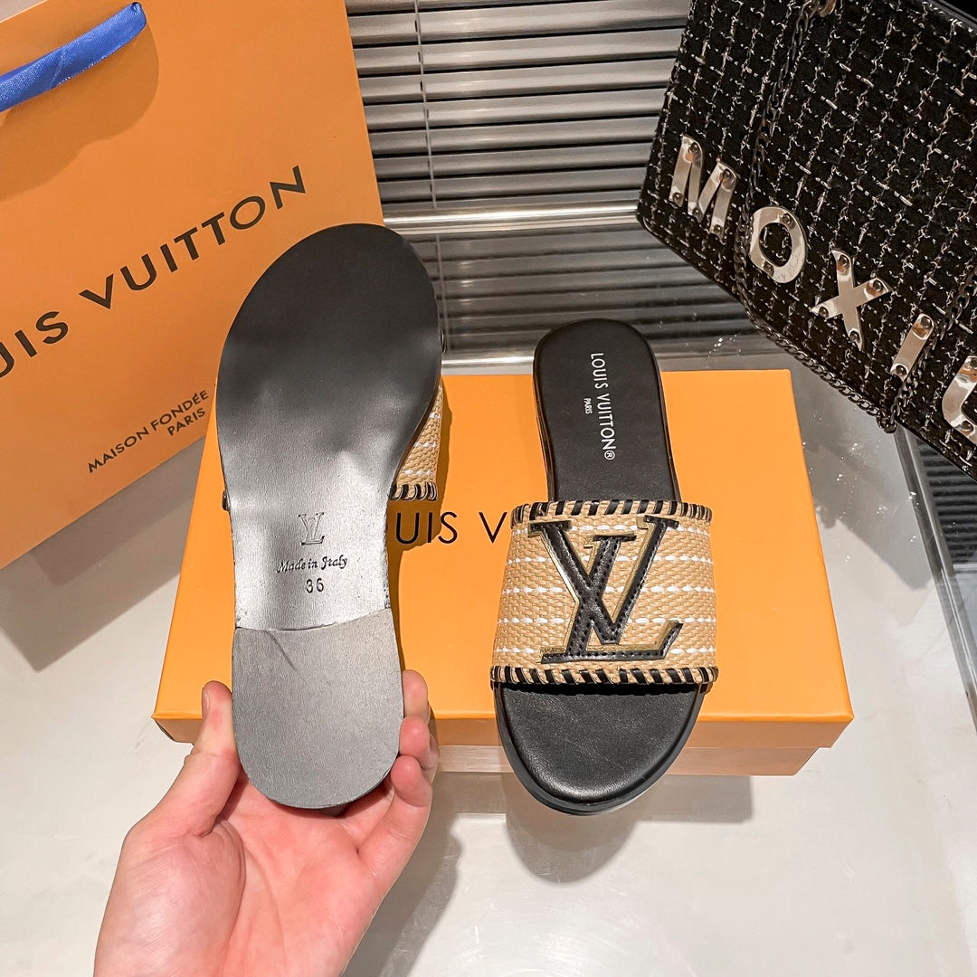 Woven Leather Flat Slippers mysite