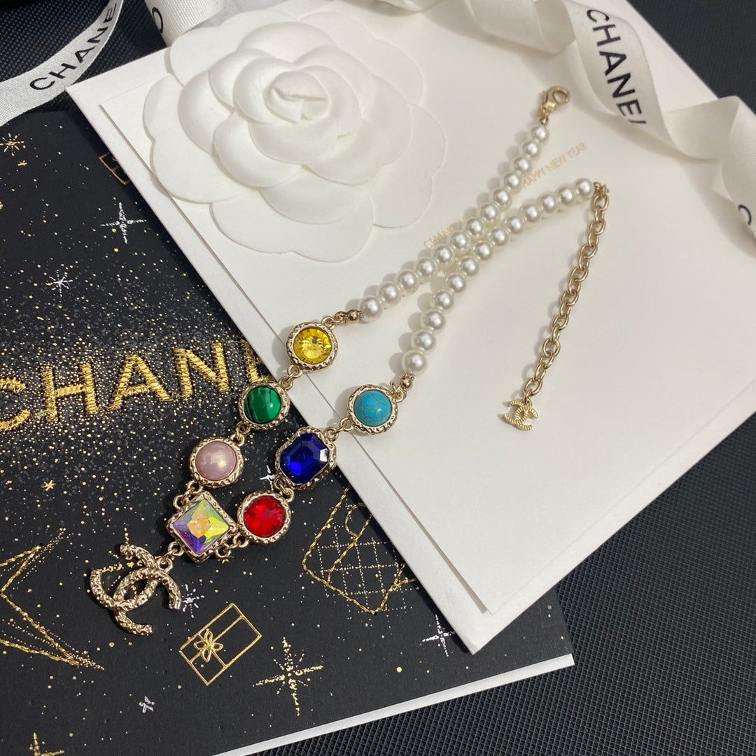Colorful Crystal Pendant Pearl Necklace mysite