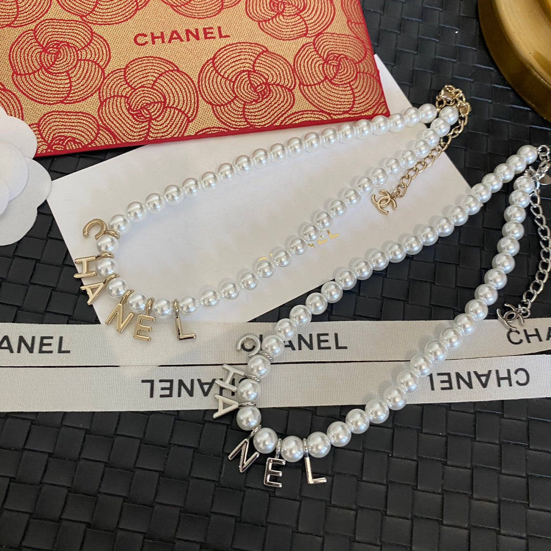 Fashionable Pearl Letter Pendant Necklace mysite
