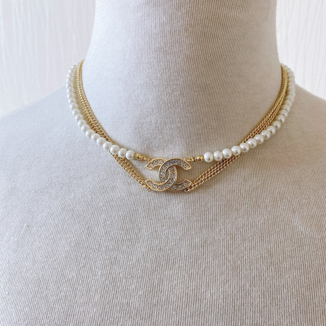 Double Gold Plated Pearl Necklace mysite