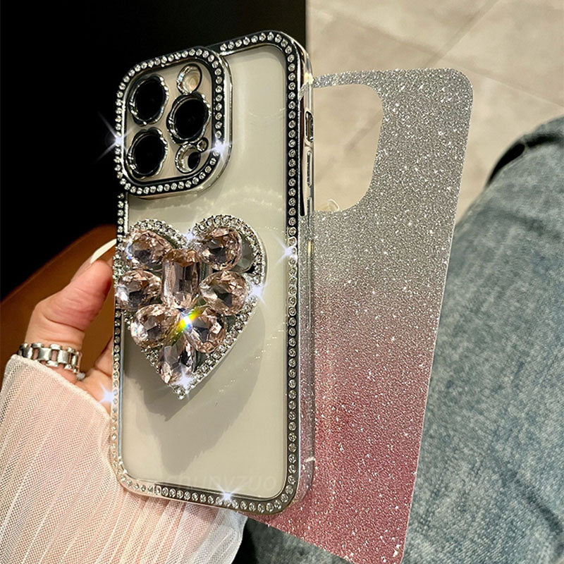 Light Luxury Electroplating Rhinestone Love Bracket iPhone Case mysite