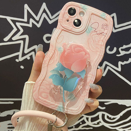 Oil Pink Rose With Wristband & Bracket For iPhone Case mysite
