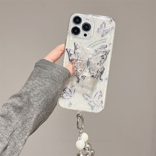 Ins Hot Textured Butterfly With Wristband & Bracket For iPhone Case mysite