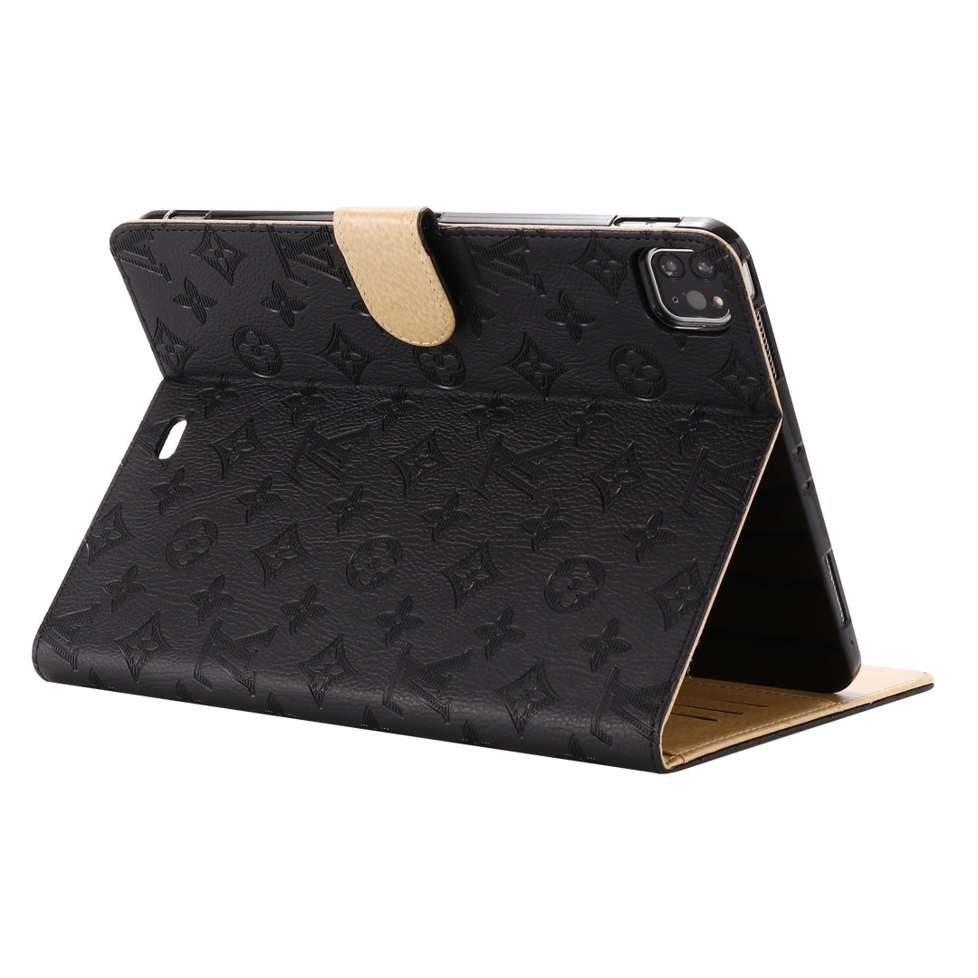 3D Embossed Canvas Monogram Holster Apple iPad Flip Cover With Stand Function mysite