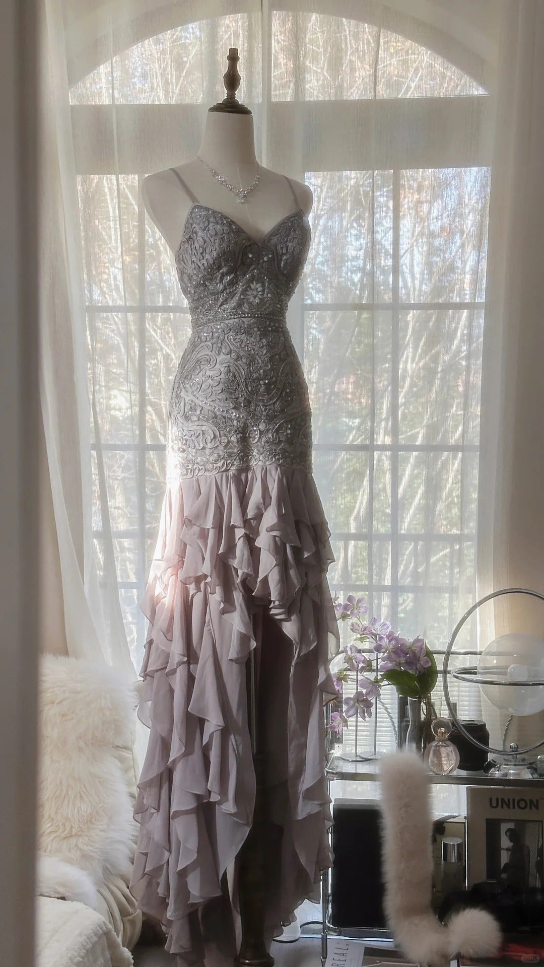 Purple Romantic Gorgeous Exquisite Elegant Beaded Lace Long Chiffon Evening Gown Ball Gown Prom Dress Birthday Holiday Party Dress gh4046s mysite