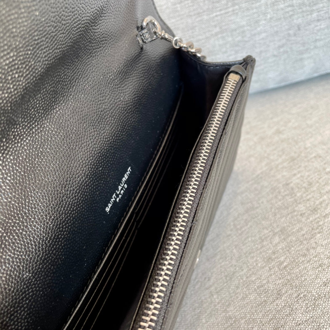YSL  Cassandre Envelope Chain Wallet Black Grain Leather 19x11.5x4 cm mysite