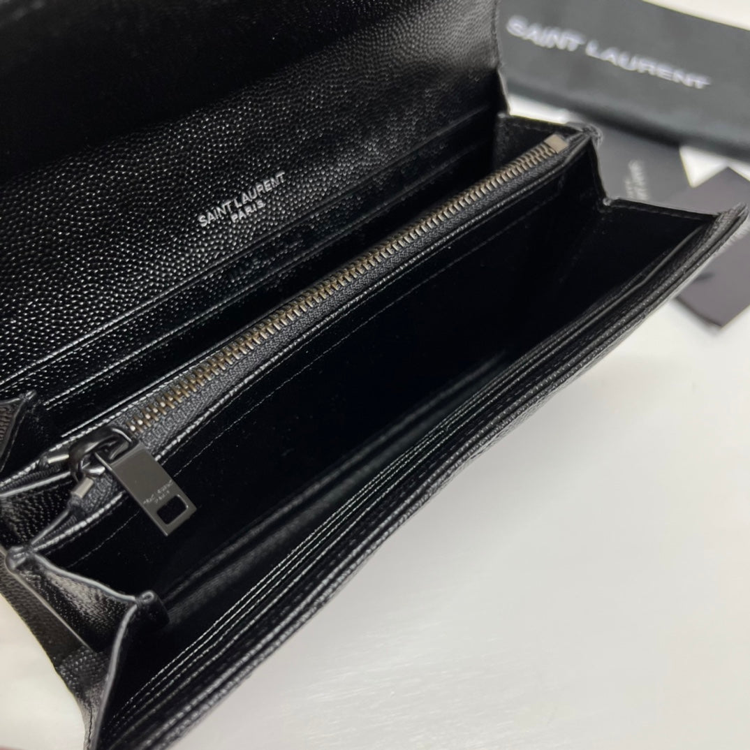 YSL Long Wallet Black Leather Black Tone 10767 19cm mysite