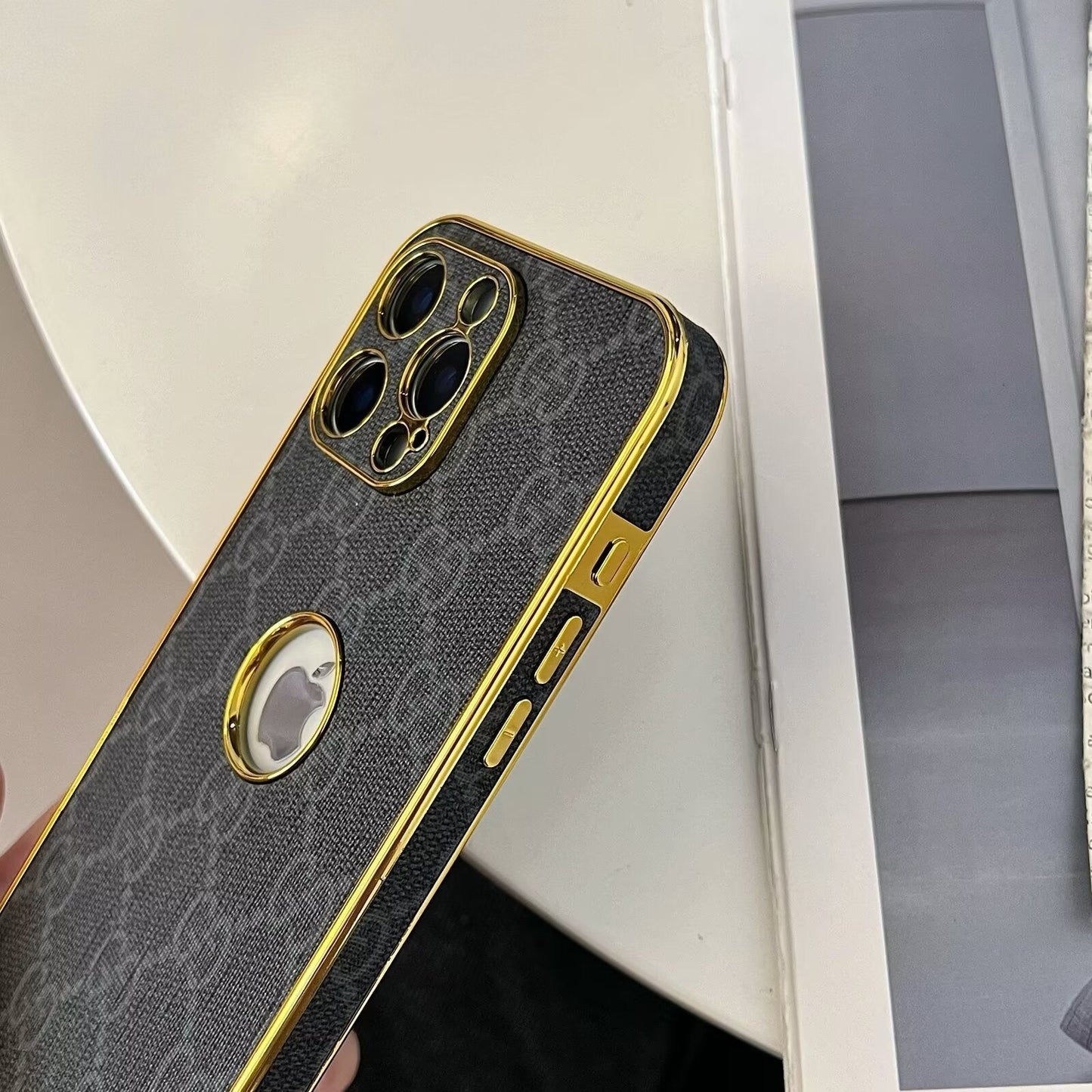 High Quality Electroplated Frame Ophidia  Leather Apple iPhone Cases mysite