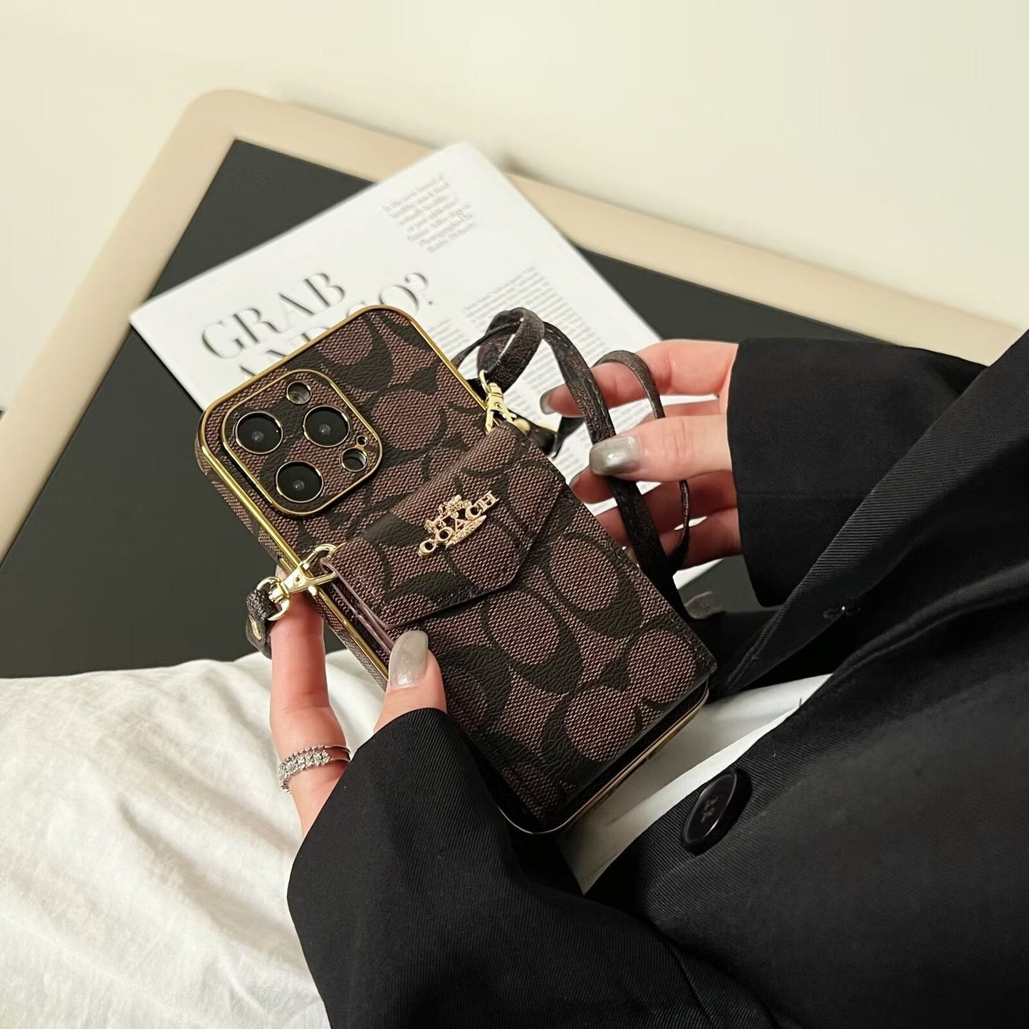 Coach Luxury Logo Accordion Card Holder Leather Crossbody Apple iPhone Cases mysite