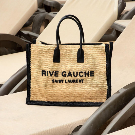 Saint Laurent RIVE GAUCHE TOTE BAG IN RAFFIA AND LEATHER mysite