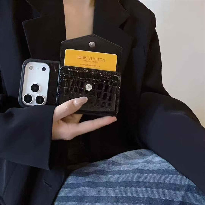 Elegant Prada Apple Phone Case with Card Holder For iPhone 17 / 16 / 15 / 14s mysite