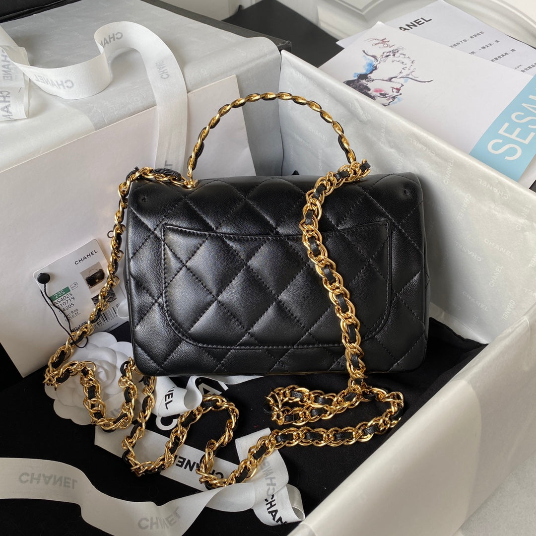 Chanel Flap Bag Gold Top Handle Black - 13X21X8cm mysite