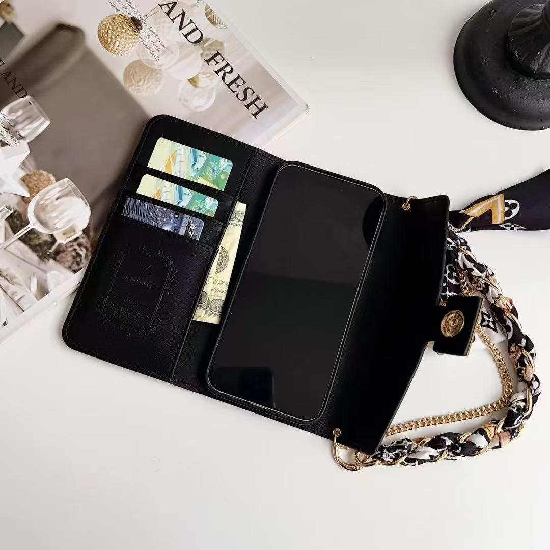 Letter Holster Scarf Chain Wallet Case For iPhone&Samsung S23U/S24U/S25U mysite