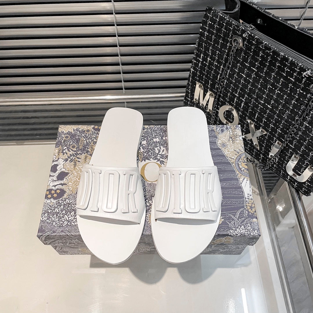 Metal Letters Solid Color Flat Slippers mysite