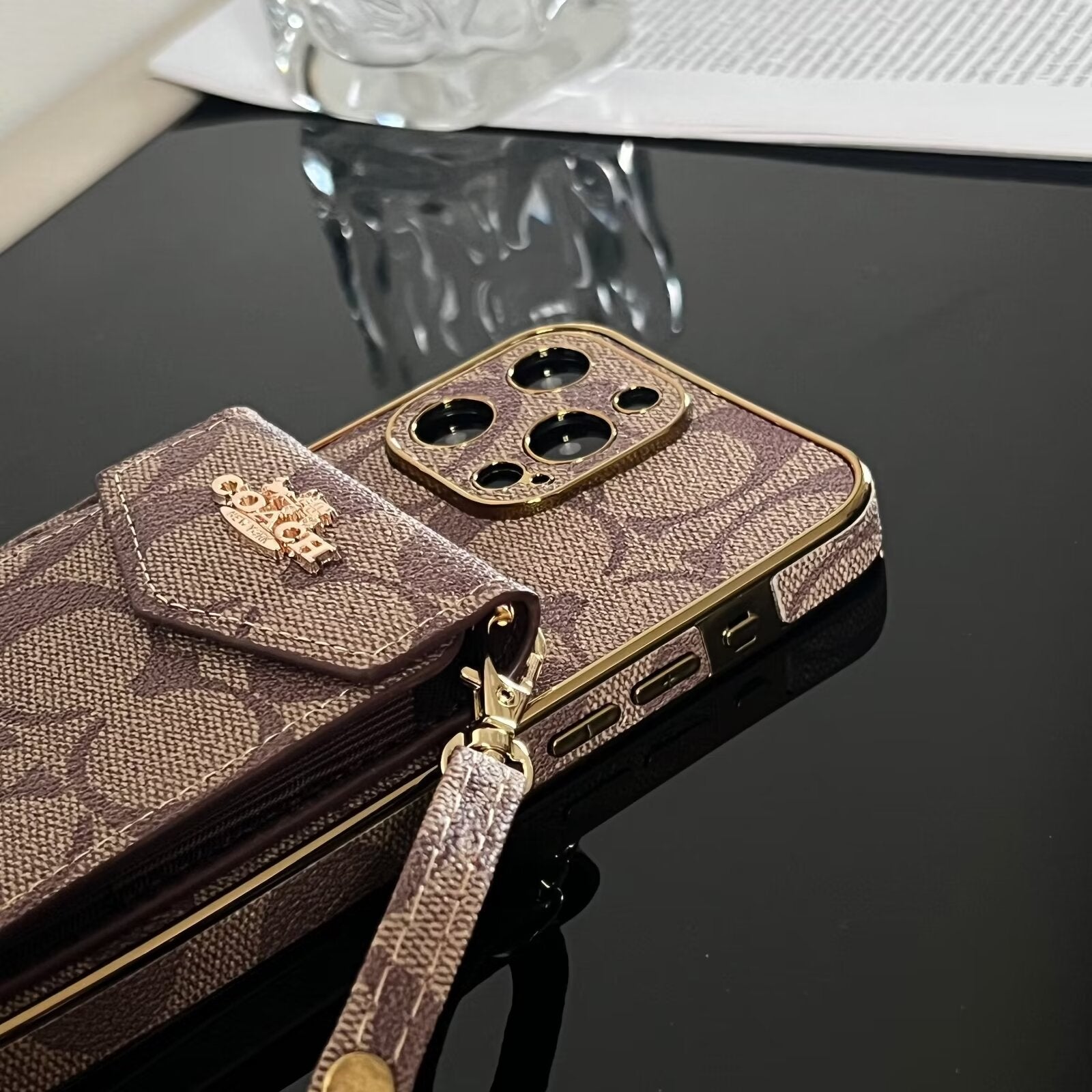 Coach Luxury Logo Accordion Card Holder Leather Crossbody Apple iPhone Cases mysite