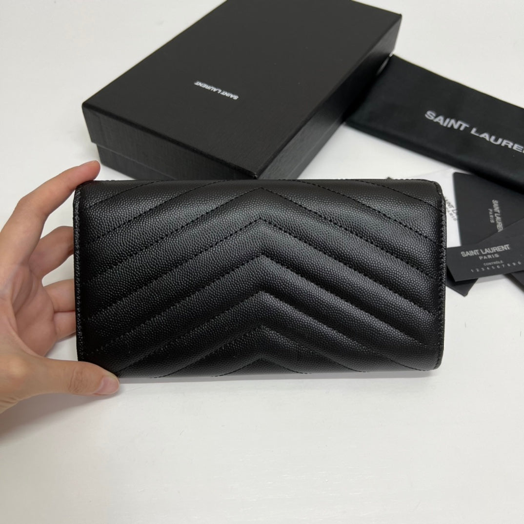 YSL Long Wallet Black Leather Gold Tone 10769 19cm mysite